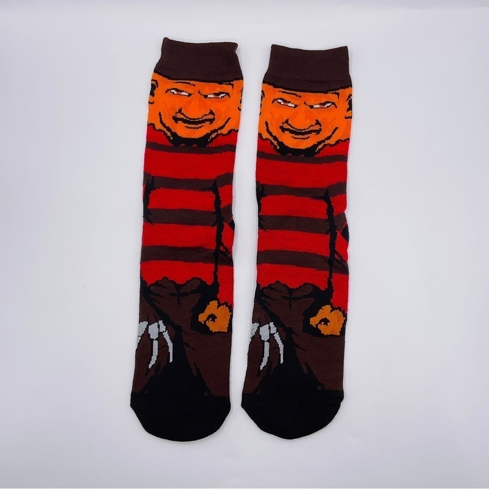 Halloween Socks Freddy Krueger Fits Size 6-12 Crew Horror Movie Unisex Striped